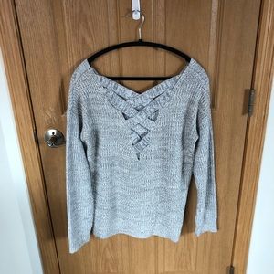 Gray Off The Shoulder Sweater with Detailed Back